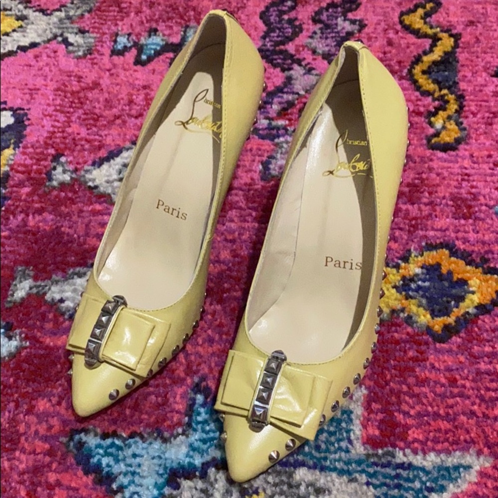 Pale yellow studded Christian Louboutin heels